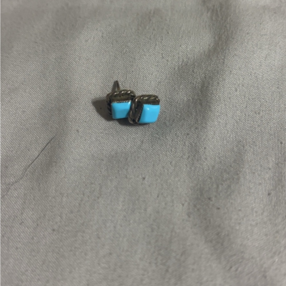 Stamped Turquoise roped Square Stud Earrings